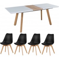 Svéd stílusú  bővíthető étkezőasztal 4 db fekete székkel