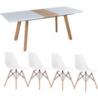Svéd bővíthető étkezőasztal 4 db fehér Eiffel székkel